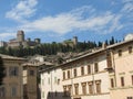 A majestic fortress overlooks the township of Assisi in Italy