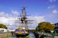 Hermione Lafayette wooden old frigate boat ancient new vessel in Rochefort quay