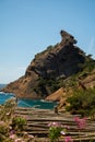 Rocher du capucin cliff in blue Calanque de Figuerolles near La Ciotat, Provence, France Royalty Free Stock Photo