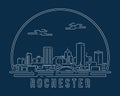 Rochester - Cityscape with white abstract line corner curve modern style on dark blue background, building skyline city vector