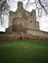 Rochester Kent UK castle cathedral history with forefront trees overhanging Royalty Free Stock Photo