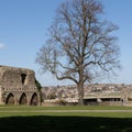 View of the Castle grounds in Rochester on March 24, 2019. Three unidentified people Royalty Free Stock Photo