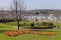 View of gardens next to the River Medway at Rochester on March 24, 2019. Unidentified people