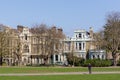 View of traditional houses adjacent to the Castle grounds in Rochester on March 24, 2019. One Royalty Free Stock Photo