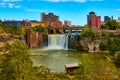 Rochester New York stunning large waterfall in city with skyline Royalty Free Stock Photo