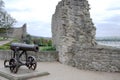 Cannon at Rochester Castle Kent England overlooking the River Medway