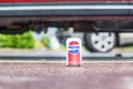 Rochester, USA. June 17, 2018. Metal can of pepsi cola on car background