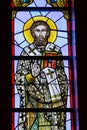 Rochester, USA. June 17, 2018. Saint Basil on a stained glass window. Ukrainian Greek Catholic Church of the Epiphany