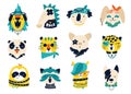 Rock animals. Vector collection of cartoon doodle characters for kids in funny doodle style. For printing on baby