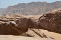 Rock arch, Desert tour through sand dunes of Wadi Rum wilderness, Jordan, Middle East, hiking, climbing, driving Royalty Free Stock Photo