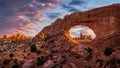 Rock arch, scenic sunset, Arches National Park