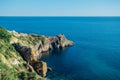 Rock with arched grotto at Black sea, aerial view Royalty Free Stock Photo