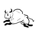 Rock art. Drawing of a bull or ox. Primitive tribal cartoon. Running animal Royalty Free Stock Photo