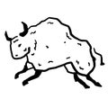Rock art. Drawing of a bull or ox. Primitive tribal cartoon. Running animal Royalty Free Stock Photo