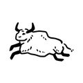 Rock art. Drawing of a bull or ox. Primitive tribal cartoon. Running animal