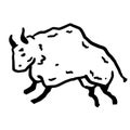 Rock art. Drawing of a bull or ox. Primitive tribal cartoon. Running animal Royalty Free Stock Photo