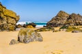 Rock on Atlantic ocean coastline of Adraga beach, Portugal Royalty Free Stock Photo