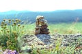 Rock balancing as a shamanism religion symbol in Olkhon island, Russia Royalty Free Stock Photo