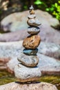 Rock balancing or stone balancing. Rocks stacking. River. Royalty Free Stock Photo