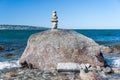 Rock balancing in Vancouver stone stacking garden Royalty Free Stock Photo