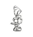 Rock Balancing vector illustration. Stone Stacking Art, sketch style print. Cairn stones. Royalty Free Stock Photo