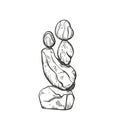 Rock Balancing vector illustration. Stone Stacking Art, sketch style print. Cairn stones. Balancing and stack rocks Royalty Free Stock Photo