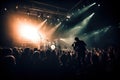 Rock band concert, musicians on stage, live music, lights and crowd. Generative AI Royalty Free Stock Photo