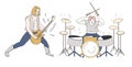 Rock band guitarist and drummer performing onstage at live concert Royalty Free Stock Photo