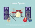 Rock band musical instruments in flat style