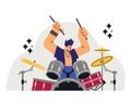 Rock band musician playing drums in concert, flat vector illustration isolated on white background. Royalty Free Stock Photo