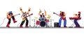 Rock band performing in concert or music festival, flat vector illustration isolated on white background. Royalty Free Stock Photo