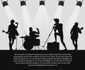 Rock band silhouette on stage with text place. Royalty Free Stock Photo