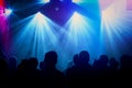Rock band silhouettes on stage at concert. Royalty Free Stock Photo