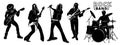 Rock Band Silhouettes. Vocalist, two electric guitars, bass guitar and drummer.