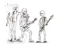 Rock band, singer and two guitarists. Figure gel pen. Vintage rock punk band.