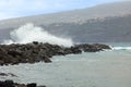 Powerful Waves Crashing Over Rock Barrier Royalty Free Stock Photo