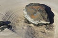 Rock on the beach at low tide with the water tide marks Royalty Free Stock Photo