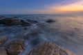 Rock beach in Rayong, Thailand at sunset - Lan Hin Khao Royalty Free Stock Photo