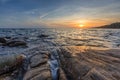 Rock beach in Rayong, Thailand at sunset - Lan Hin Khao Royalty Free Stock Photo