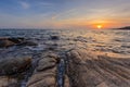 Rock beach in Rayong, Thailand at sunset - Lan Hin Khao Royalty Free Stock Photo