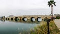 Rock bridge on Seyhan River at Adana Turkey on a cloudy day