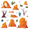 Rock, Cacti and Bare Trees as Desert Landscape Element Vector Set