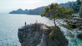 The Rock of Cadrega, maritime pine tree, aerial view, waterfront between Santa Margherita Ligure and Portofino Liguria,