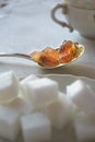 Rock candy on a silver spoon Royalty Free Stock Photo