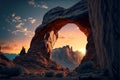 Rock canyon at sunset, mountain landscape in summer, generative AI Royalty Free Stock Photo