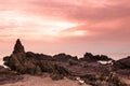 Rock cape, rock beach, Sunset in Oga-shi, Akita, Japan. Royalty Free Stock Photo