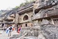 Ancient Rock-Cut Facade of Ajanta Caves in Aurangabad, India