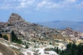 Rock carved houses, Pigeon Valley, Uchisar, Cappadocia, Turkey Royalty Free Stock Photo