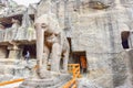 Rock-Carved Stone Elephant in Indra Sabha Jain Temple at Ellora Caves Royalty Free Stock Photo