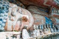 Rock carving of Sakyamuni Buddha entering Nirvana, with his disciples